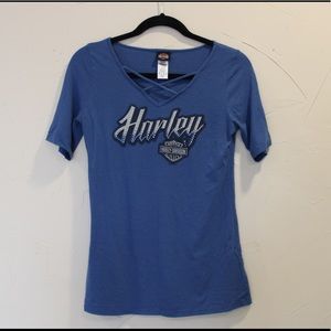 Harley-Davidson Criss Cross V Neck T-Shirt
